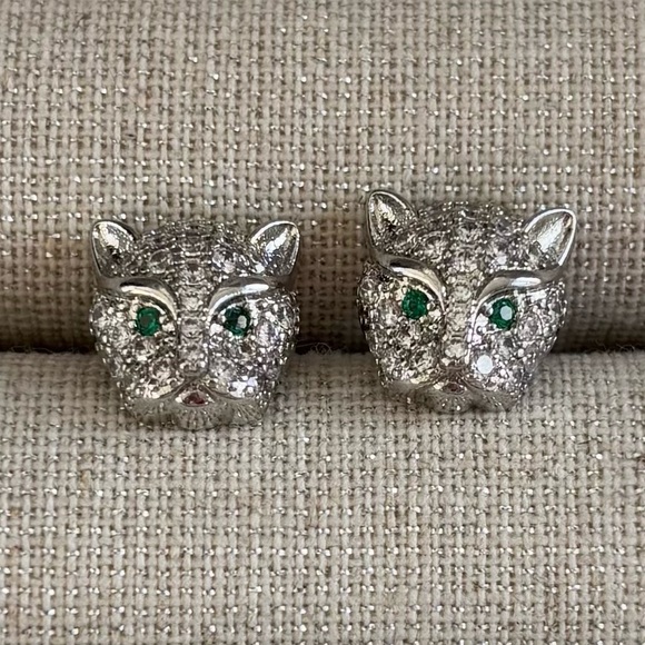 Panther Sterling Silver CZ Stud Earrings